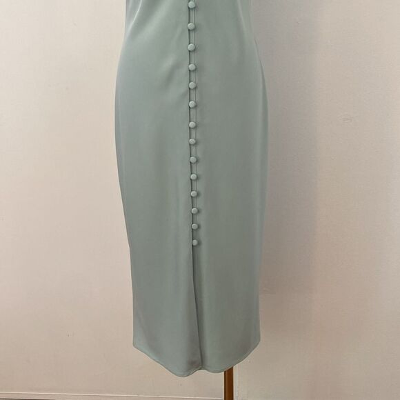 Simple Retro Pastel Mint Green Button Front Midi Dress Size Medium - Picture 4 of 12